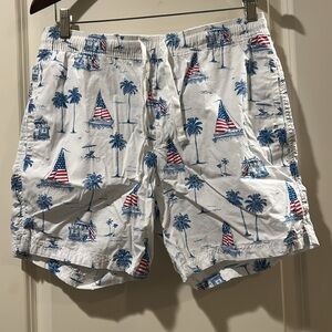 NWOT FREE PLANET drawstring PullOn cotton American Flag tropical shorts size L